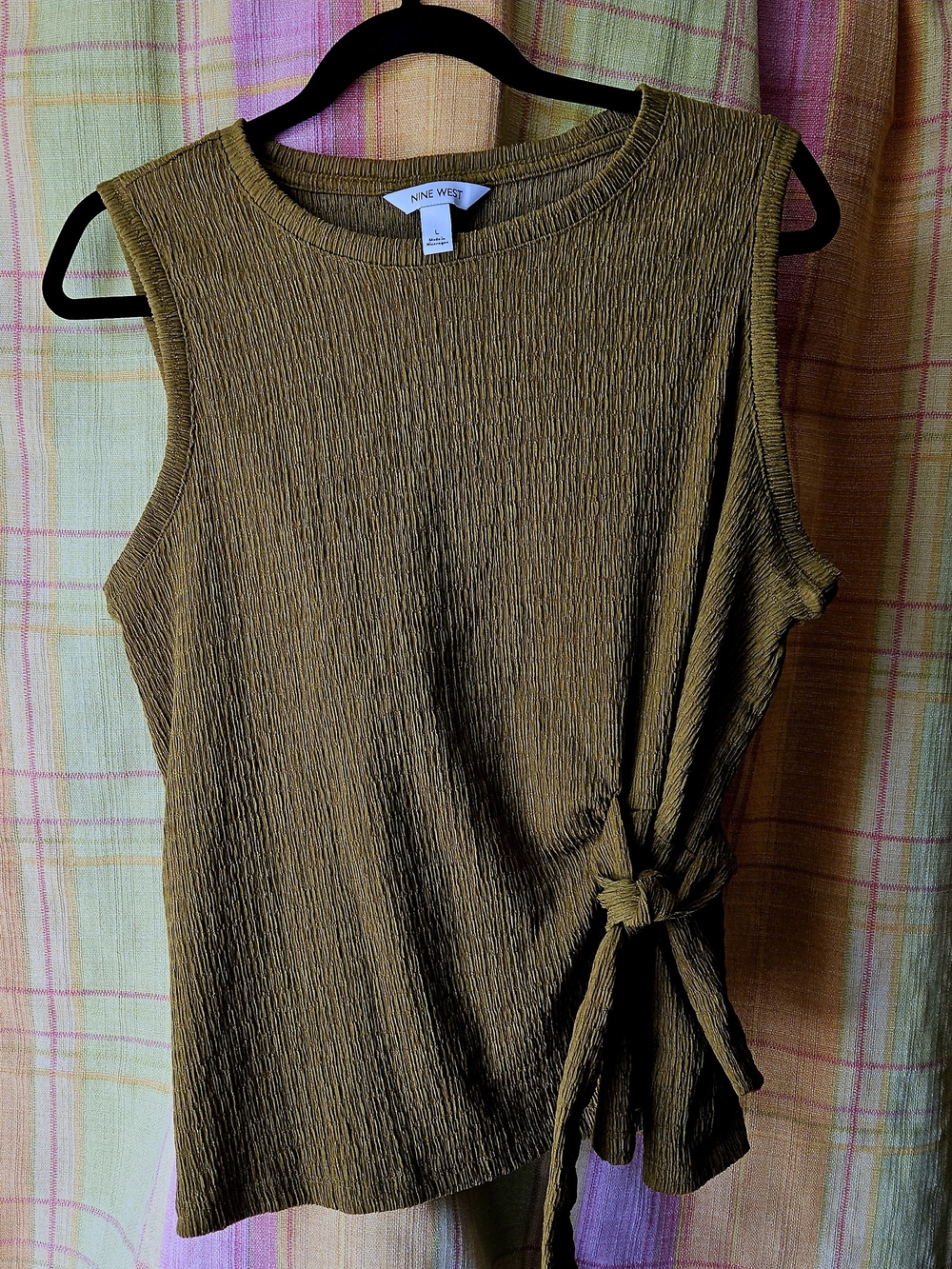 Nine West Olive Green Sleeveless Tie-Detail Top